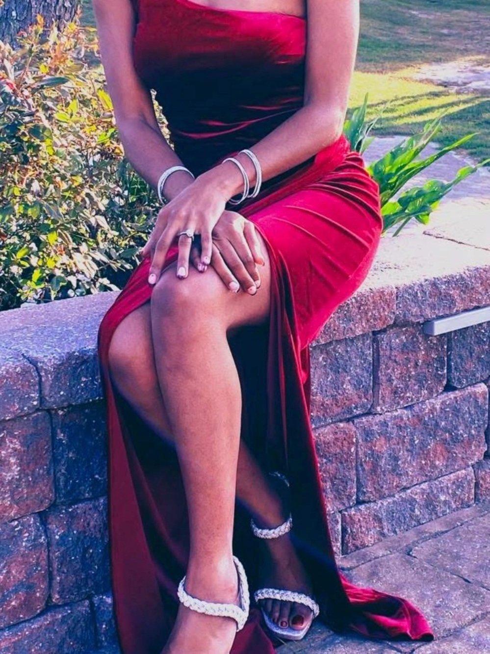 Red Velvet High-Slit Maxi Skirt for Women